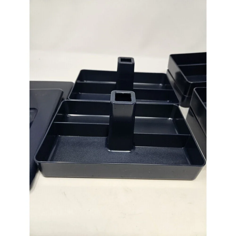 VINTAGE TUPPERWARE 4 PIECE STACKABLE JEWELRY DESK ORGANIZER NAVY BLUE SET OF 2
